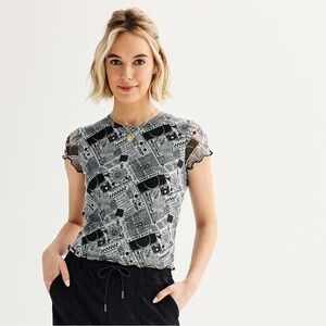 Harper & Ivy Short Sleeve Newspaper Mesh Baby Tee